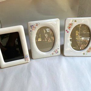 Lot of Three (3) Vintage Porcelain  Photo Frames Floral Motif 5x7 w/ glass cover